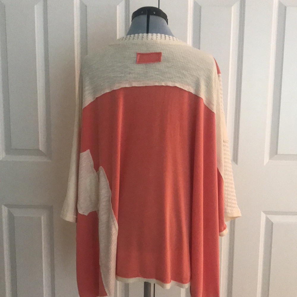 POL Salmon Pink & Cream Crochet Patchwork Color Block Boho Knit Top L - Picture 4 of 14